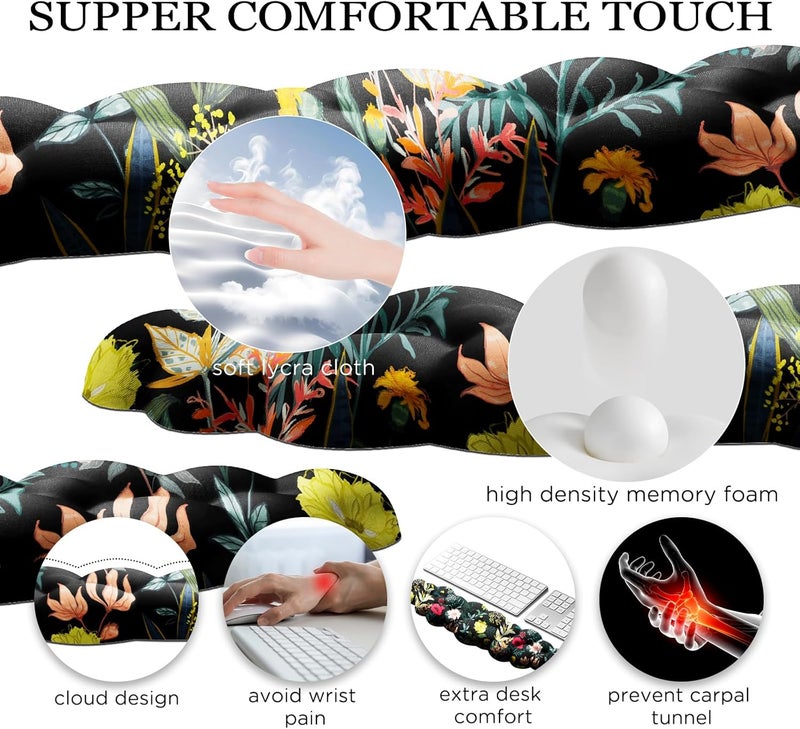 JIKIOU Cloud Wrist Rest Keyboard, Cloud Keyboard Wrist Pad Set with Comfortable Cloth, Cute Arm Rest for Palm Support, PC/Gaming Desk Accessories/Office Setup/Computer Hand Cushion Black Flowers - Image 4